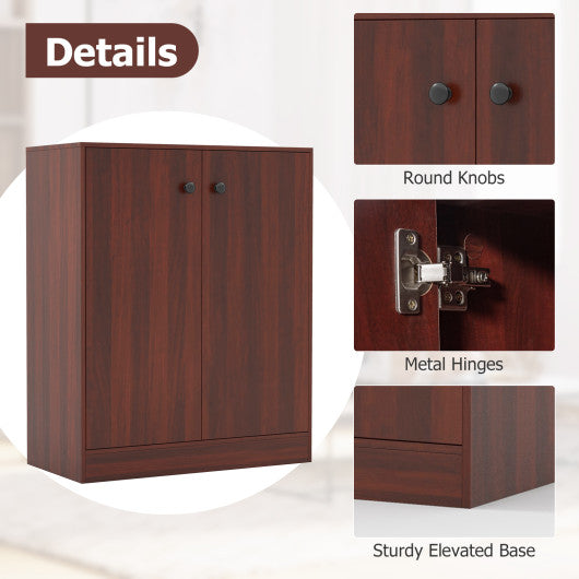 2-Door Modern Floor Storage Cabinet with 3-Tier Shelf-Brown