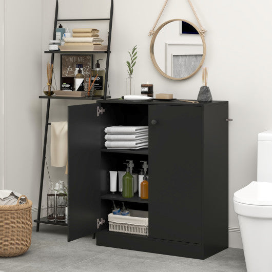 2-Door Modern Floor Storage Cabinet with 3-Tier Shelf-Black