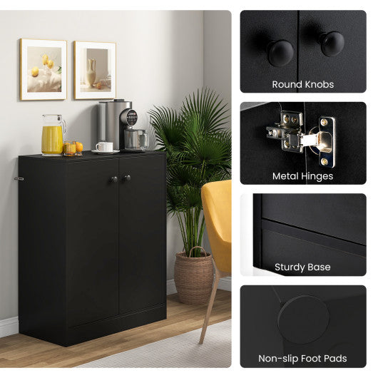 2-Door Modern Floor Storage Cabinet with 3-Tier Shelf-Black