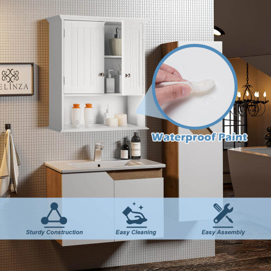 Wall Mount Bathroom Cabinet Storage Organizer with Doors and Shelves-White