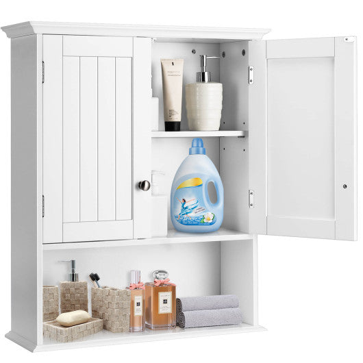 Wall Mount Bathroom Cabinet Storage Organizer with Doors and Shelves-White