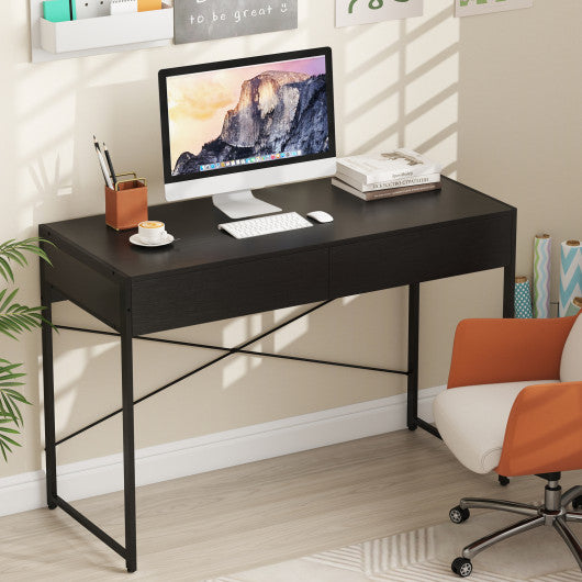2-Drawer Home Office Desk with Steel Frame-Black