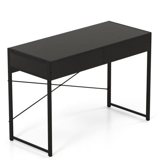 2-Drawer Home Office Desk with Steel Frame-Black