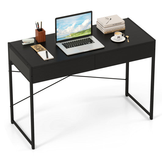 2-Drawer Home Office Desk with Steel Frame-Black