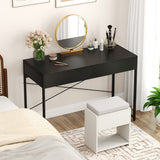 2-Drawer Home Office Desk with Steel Frame-Black