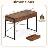 2-Drawer Home Office Desk with Steel Frame-Brown