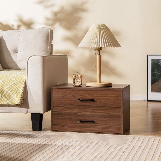 2-Drawer Stackable Horizontal Storage Cabinet Dresser Chest with Handles-Espresso