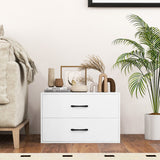 2-Drawer Stackable Horizontal Storage Cabinet Dresser Chest with Handles-White