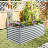 6 x 3 x 2 Feet Metal Rectangular Raised Garden Bed with Open Bottom Design-Gray