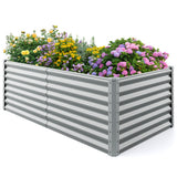 6 x 3 x 2 Feet Metal Rectangular Raised Garden Bed with Open Bottom Design-Gray