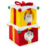 2 Gift Box Shaped Cute Christmas Cat House with Bow-Multicolor