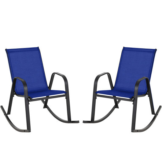 Set of 2 Metal Patio Rocking Chair with Breathable Seat Fabric-Navy