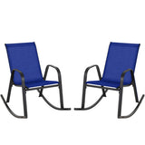 Set of 2 Metal Patio Rocking Chair with Breathable Seat Fabric-Navy