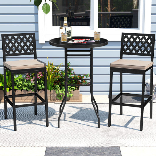 Set of 2 Patio Bar Chairs Counter Height with Detachable Cushion and Footrest-Argyle Pattern