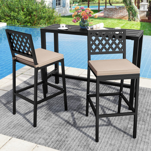 Set of 2 Patio Bar Chairs Counter Height with Detachable Cushion and Footrest-Argyle Pattern