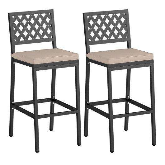 Set of 2 Patio Bar Chairs Counter Height with Detachable Cushion and Footrest-Argyle Pattern