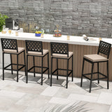 Set of 2 Patio Bar Chairs Counter Height with Detachable Cushion and Footrest-Argyle Pattern