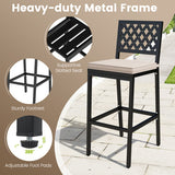 Set of 2 Patio Bar Chairs Counter Height with Detachable Cushion and Footrest-Argyle Pattern