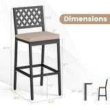 Set of 2 Patio Bar Chairs Counter Height with Detachable Cushion and Footrest-Argyle Pattern