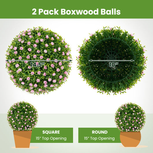 2 PCS Artificial Plant Topiary Balls 17.5 Inch Faux Decorative Balls with Pink Flowers