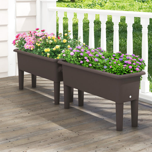 2 Pieces Raised Garden Beds Self-Watering Planter Box with Detachable Legs and Drainage Hole-Coffee