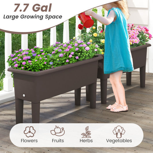 2 Pieces Raised Garden Beds Self-Watering Planter Box with Detachable Legs and Drainage Hole-Coffee