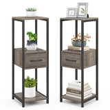 2 Pack 3 Tier Tall Metal Plant Stand with Drawer and Display Shelf-Gray