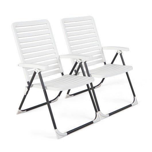 2 Pieces PP Folding Patio Chaise Lounger with 7-Level Backrest