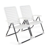 2 Pieces PP Folding Patio Chaise Lounger with 7-Level Backrest