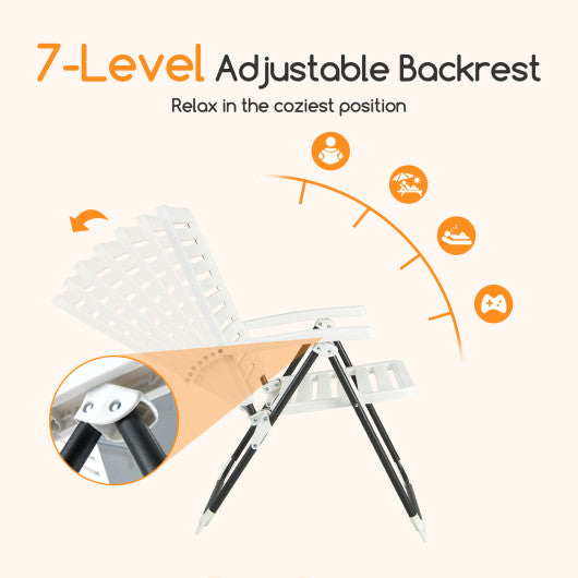 2 Pieces PP Folding Patio Chaise Lounger with 7-Level Backrest