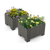 2 Pack Rectangular Planter Box with Drainage Gaps for Front Porch Garden Balcony-Gray