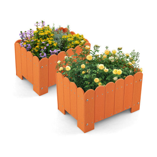 2 Pack Rectangular Planter Box with Drainage Gaps for Front Porch Garden Balcony-Orange