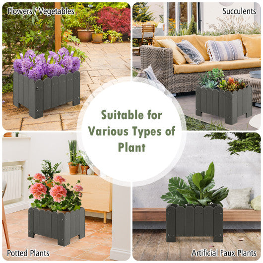 2 Pack Rectangular Planter Box with Drainage Gaps for Front Porch Garden Balcony-Gray