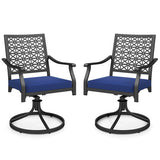 2 Pack Swivel Outdoor Chairs with Soft Cushions and Round Steel Base-Navy