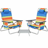 2 Packs 5-Position Outdoor Folding Backpack Beach Table Chair Reclining Chair Set-Yellow