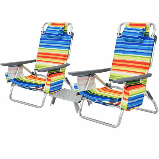 2 Packs 5-Position Outdoor Folding Backpack Beach Table Chair Reclining Chair Set-Yellow