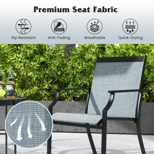2 Piece Patio Dining Chairs Large Outdoor Chairs with Breathable Seat and Metal Frame-Blue