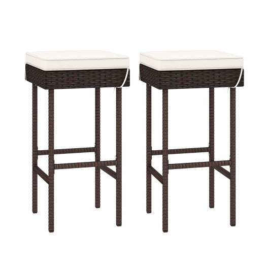 Patio Rattan Barstools Set of 2/4 with Footrest and Soft Cushions for Backyard Balcony-2 Pieces