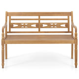 2-Person Teak Wood Patio Bench with Wide Backrest and Curved Armrests