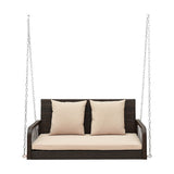 2-Person Outdoor Wicker Porch Swing with Seat and Back Cushions-Beige