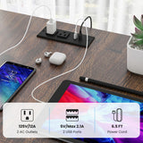 2-Person Reversible Computer Desk Long Office Desk with LED Lights-Walnut