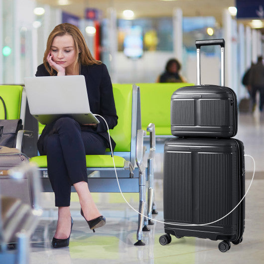 2-Piece Luggage Set 20 Inch Carry-on Suitcase and 14 Inch Cosmetic Case-Black