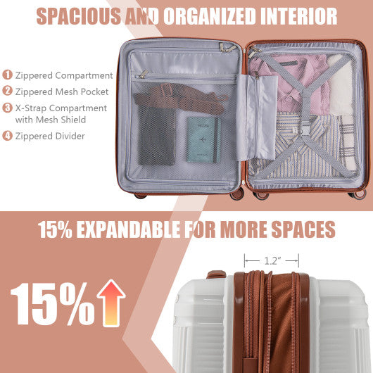 2-Piece Luggage Set 20 Inch Carry-on Suitcase and 14 Inch Cosmetic Case-White