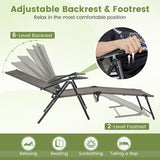 2 Piece Patio Folding Chaise Lounge Chairs Recliner with 6-Level Backrest-Coffee