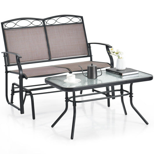Outdoor Gliding Loveseat Chair with Tempered Glass Coffee Table-2 Pieces