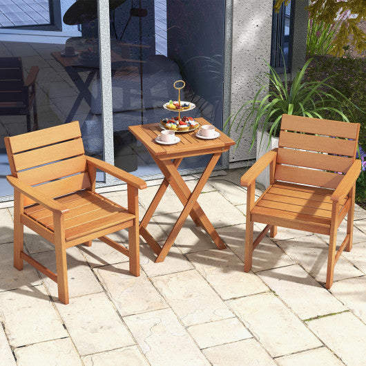 2 Piece Patio Hardwood Chair with Slatted Seat and Inclined Backrest