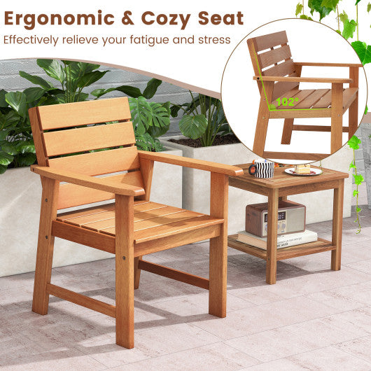 2 Piece Patio Hardwood Chair with Slatted Seat and Inclined Backrest