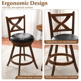 2 Pieces Classic Counter Height Swivel Bar Stool Set with X-shaped Open Back-24 Inch