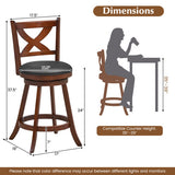 2 Pieces Classic Counter Height Swivel Bar Stool Set with X-shaped Open Back-24 Inch