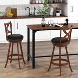 2 Pieces Classic Counter Height Swivel Bar Stool Set with X-shaped Open Back-30 Inch